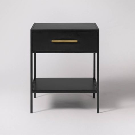 Industrial Style Bedside Table, Bedside Table Ideas, Industrial Bedside Tables, Bedside Table Styling, Minimalist Bedside Table, Narrow Bedside Table, Shelf Bedside Table, Black Bedside, Bedside Drawers