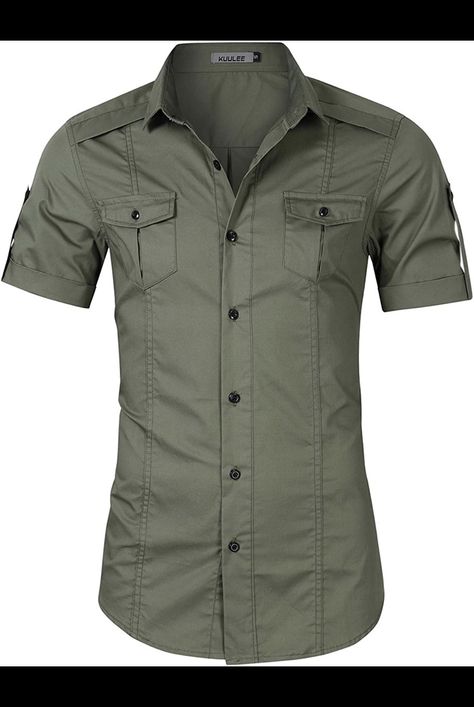 Tactical Men, Goth Outfit, Metal Shirts, Cargo Shirts, Short Sleeve Pattern, Casual Stylish, Solid Color Shirt, Men Shirt, Slim Fit Shirt