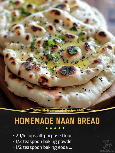 Naan Bread Recipe, Homemade Bread Dough, Homemade Naan, Homemade Naan Bread, Recipes With Naan Bread, Apple Fritter Bread, Martha Stewart Recipes, Bread Ingredients, Family Cookbook