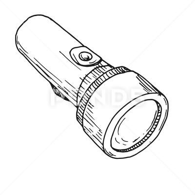 Sketch of a flashlight isolated on a white background. Vector Stock Illustration #AD ,#isolated#white#Sketch#flashlight How To Draw Flashlight, Flash Light Drawing, Flashlight Tattoo, Torch Sketch, Flashlight Illustration, Flashlight Drawing, 500 Drawing Prompts, Creative Typography Design, Beautiful Sketches