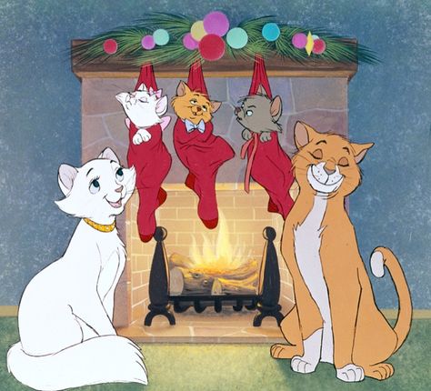 *DUCHESS, MARIE, TOULOUSE, BERLIOZ & THOMAS O'MALLEY ~ The Aristocats, 1970 Aristocats Christmas, Disney Winter, Winter Backgrounds, Animation Disney, Disney Cats, Wallpaper Homescreen, December Christmas, Wallpaper Computer, Images Disney