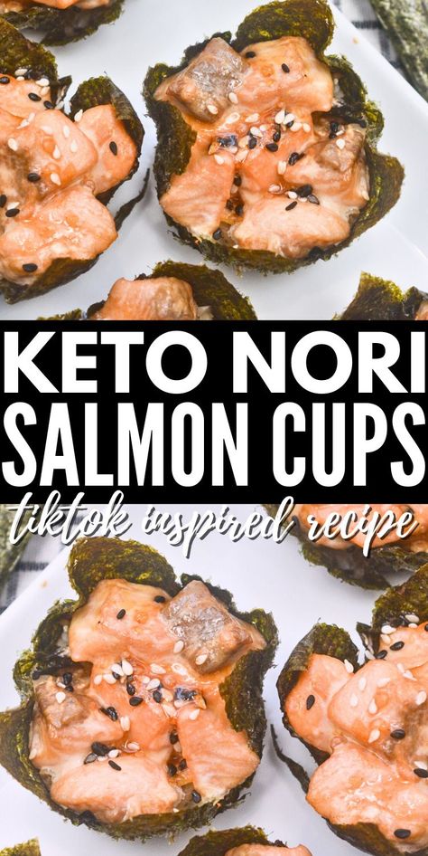 Keto Salmon Sushi Bake, Lox Recipe Lunch, Keto Salmon Bowl, Keto Smoked Salmon Recipes, Nori Wraps Recipes, Nori Cups, Salmon Cups, Salmon Sushi Cups, Nori Recipe