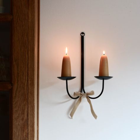 Double Wall Candle Sconce, Taper Candle Holder, Black Metal Wall Sconce - Etsy Black Candle Holders, Wall Candle, Taper Candle Holder, Picture Hook, Wood Candle Holders, Reclaimed Wood Wall, Wall Candle Holders, Ceramic Candle Holders, Candle Wall Sconces