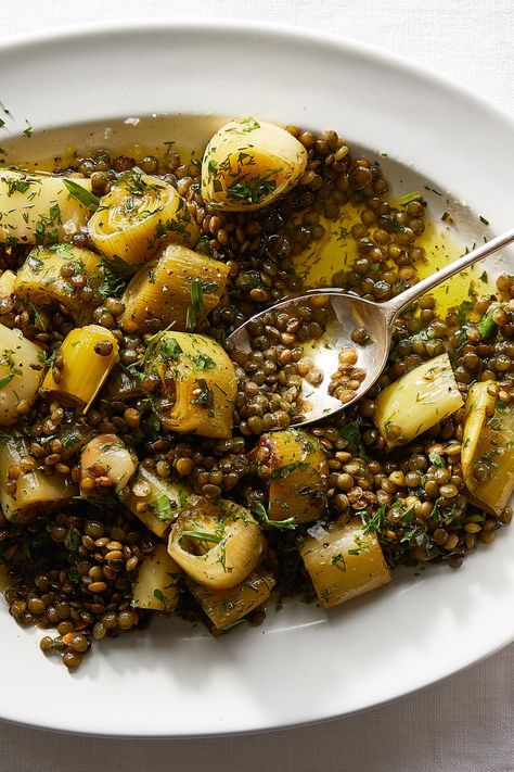 These Leeks Are Anything but Humble - The New York Times Over Baked Potatoes, Ottolenghi Recipes, French Lentils, Yotam Ottolenghi, Nyt Cooking, Lentil Recipes, Baked Potatoes, Cream Recipes, Roasted Chicken