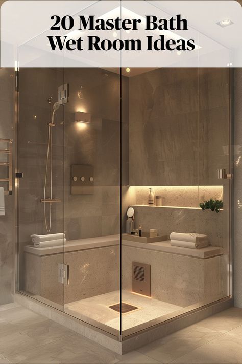 This design choice offers the ultimate spa-like experience, allowing you to indulge in a deep cleanse and unwind in the soothing warmth of steam. Master Bath With Wet Room, Master Bath Wet Room, Bathrooms Luxury Modern, Bath Wet Room, Wet Bathroom Ideas, Steam Bathroom, Wet Room Ideas, Master Bathrooms Luxury, Home Steam Room