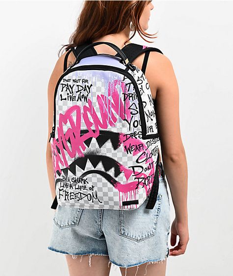 Sprayground Spray Poetry Backpack | Zumiez Sprayground Bookbags, Spray Ground Backpack, Sprayground Bag, Sprayground Backpack, Pretty Backpacks, Spray Ground, Shark Backpack, Stylish School Bags, School Bag Essentials