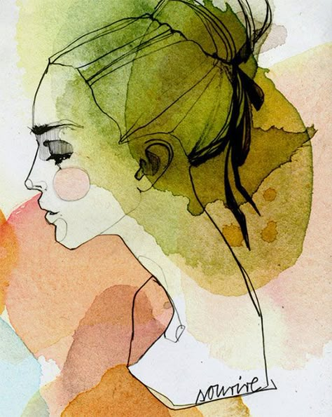 Ekaterina Koroleva, 수채화 그림, Norman Rockwell, Watercolor Inspiration, Watercolor Portraits, Simple Art, Fashion Illustrations, Watercolor And Ink, A Drawing