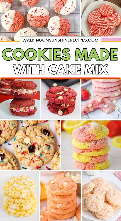 This collection of 26 cookies made with cake mix that are quick, easy, and sure to satisfy your sweet tooth. Cake Mix Cookie Ideas, Cookie Made With Cake Mix Boxes, Cakebox Cookies Recipe Cake Mixes, Cake Mix Crumble Cookies, Cookies Made With Cake Mix Boxes, Cookies From Cake Mix Recipes, Box Cake Cookies, Best Cake Mix Cookies, Jello Cookies Recipe