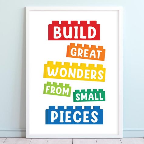 Build great wonders from small pieces, Kids room decor art print, Building bricks wall art, Printable wall decor, Nursery wall decor DIGITAL by WildDigitalPrint on Etsy Lego Wall Art Printable, Lego Art Print, Lego Decor, Lego Wall Art, Bricks Wall, Lego Wall, Room Decor Art, Wall Decor Nursery, Letter Wall Art