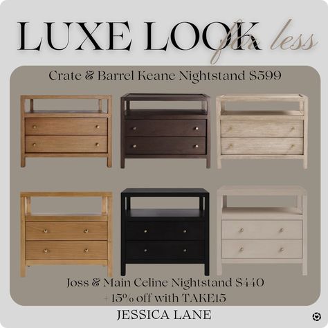 Luxe look for less, nightstand edition. The crate and Barrel Keane nightstand vs the Joss and Main Celine nightstand. Luxe look for less, nightstands, nightstand dupe, Crate & Barrel nightstand, Keane nightstand, Celine nightstand, Joss and Main, bedroom furniture Follow me in the @LTK shopping app to shop this post and get my exclusive app-only-content! #liketkit #LTKhome #LTKsalealert #LTKstyletip @shop.ltk https://liketk.it/4ssGN