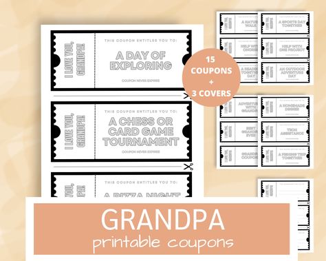 Coupon Book For Grandpa, Grandpa Presents, Grandpa Printable, Printable Coupon Book, Diy Coupons, Birthday Coupons, Grandfather Gifts, Love Coupons, Homemade Dinner