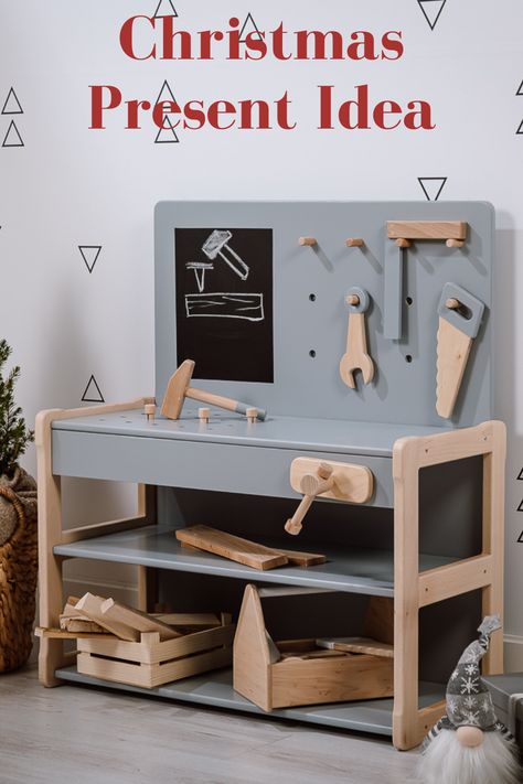 Work Bench kids Christmas present for boys Kids Wood Tools, Wooden Playroom Ideas, Play Tools For Kids, Toy Tool Bench, Kids Workbench Diy, Diy Kids Tool Bench, Diy Kids Workbench, Kids Work Bench, Child Furniture