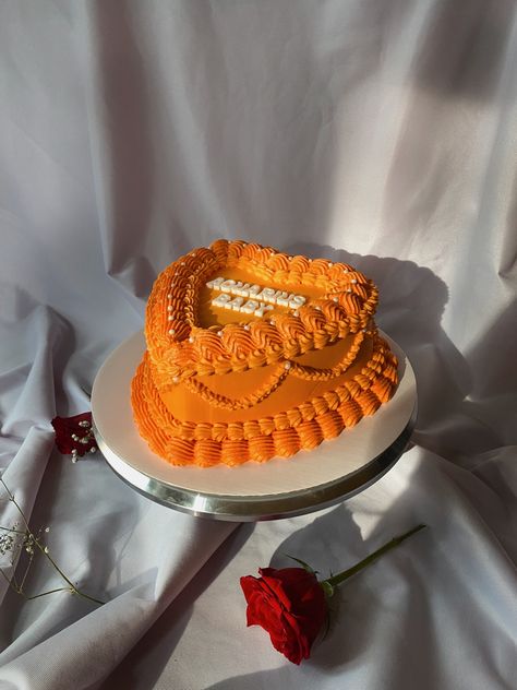 Orange And Yellow Cake Designs, Orange Cake Decoration Birthdays, Orange Birthday Cake Aesthetic, Orange Cake Designs Birthday, Orange Colored Cake, Orange Bday Theme, Orange Birthday Aesthetic, Mother’s Day Heart Cake, Orange Cakes Birthday