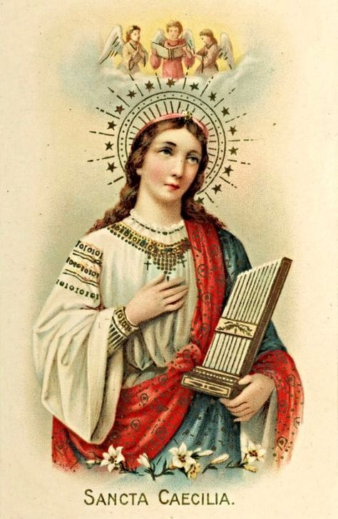 St Cecilia, November 22, patron saint of musicans St Cecelia, Happy Feast Day, St Cecilia, Happy Feast, Winged People, Friend Of God, Vintage Holy Cards, Santa Cecilia, Certificate Design Template