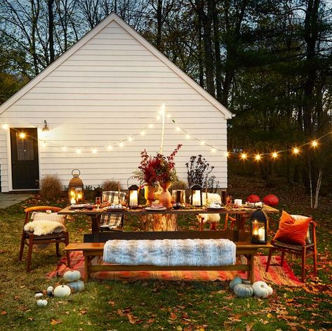 CELEBRATE SEPTEMBER - The Striped Barn Outdoor Thanksgiving Table, Thanksgiving Decorations Table Setting, Thanksgiving Decorations Outdoor, Outdoor Thanksgiving, Thanksgiving Dinner Table, Table Decorating, Outdoor Dinner, Fall Tablescapes, Thanksgiving Table Settings