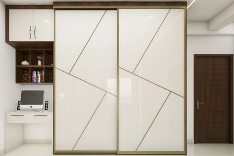 Aristo Doors Design, 2 Slider Wardrobe Design, T Profile Doors, Glossy Bedroom Wardrobe, Mbr Wardrobe Designs, T Profile Design On Wardrobe, Cupboard Slider Door Design, Glossy Laminate Wardrobe Design, Wardrobe Glass Sliding Doors