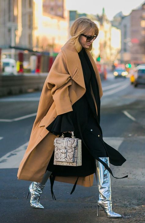 The best street style pics from Stockholm Fashion Week. Stockholm Fashion Week, Silver Boots, Street Style Trends, Stockholm Fashion, Camel Coat, Street Style Inspiration, Cool Street Fashion, Fashion Week Street Style, Mode Vintage