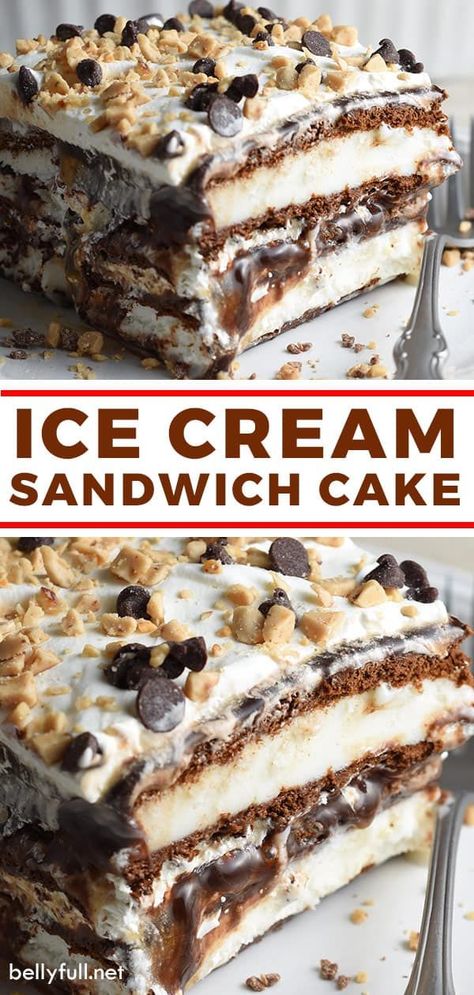 Ice Cream Sandwich Cake Recipe, Ice Cream Sandwich Bar, Ice Cream Sandwich Dessert, Cream Desserts Recipes, Cream Sandwich Cake, Ice Cream Sandwich Cake, Dessert Oreo, Ice Cream Cake Recipe, Easy Ice Cream