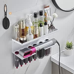 Dyson Airwrap Wall Holder in White from Amazon Airwrap Storage, Bathroom Trays, Wall Mount Storage, Dyson Airwrap, Wall Holder, Iron Accessories, Bathroom Tray, Video Wall, Bathroom Organisation