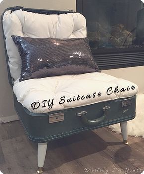 Several years ago I stumbled across a DIY Suitcase Chair pin on Pinterest and I knew I had to try it!  I apologize in advance, I don't have any Suitcase Chair, Suitcase Table, Suitcase Decor, Diy Suitcase, Old Suitcases, Vintage Suitcases, Vintage Suitcase, I Apologize, Plywood Furniture