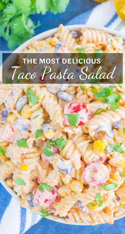 Creamy Taco Pasta, Party Pasta, Taco Pasta Salad, Cold Salads, Mexican Flavors, Taco Pasta, Pasta Salad Recipe, Cold Salad, Easy Pasta Salad