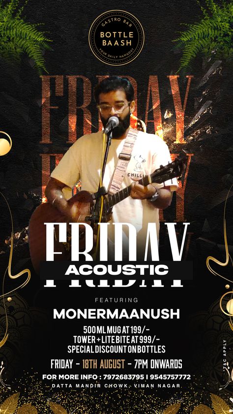 Acoustic Acoustic Poster Design, Acoustic Night Poster, Live Music Poster Design, Live Music Flyer, Restaurant Creatives, Music Event Flyer, Music Event Poster, Background Event, Live Music Poster