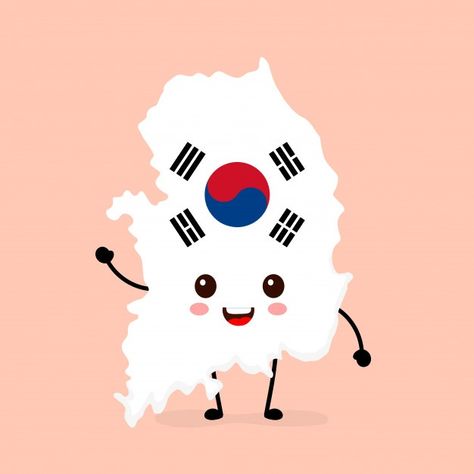 Cute funny smiling happy south korea map... | Premium Vector #Freepik #vector #abstract #border #map #nature Korean Flag Aesthetic, South Korea Map, South Korean Flag, Korean Army, Korea Map, South Korea Flag, Korean Characters, Seoul Korea Travel, Korean Flag