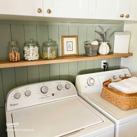 Making laundry less of a chore ✨ | Gallery posted by Terra | Lemon8 Upgrade Small Laundry Room, Laundry Room Design Sage Green, Hanging Bar In Laundry Room, Paint Color Ideas For Laundry Room, Green Accent Wall Laundry Room, Laundry Room Panel Wall, Green Farmhouse Laundry Room, Green Wall Laundry Room, Laundry Room Ideas Sage Green