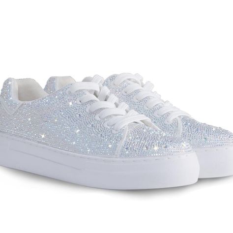 Wedding Tennis Shoes, Bling Sneakers, Rhinestone Sneakers, Platform Tennis Shoes, Platform Tennis, Shoes Bride, Glitter Fashion, Sparkle Shoes, White Shoe