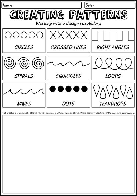 Patterns Worksheet, Op Art Lessons, Lines And Patterns, Pattern Worksheet, Verb Worksheets, Creativity Exercises, Symmetry Art, Art Worksheets, Pattern Recognition