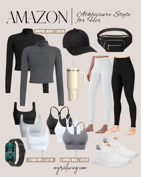 Elevate your workout wardrobe with Amazon's trendy athleisure collection. Shop now and upgrade your workout gear with Amazon's fashionable athleisure collection. #AmazonAthleisure #AthleisureStyle #WorkoutWear #FitnessFashion #AthleticApparel #TrendyLeggings #ComfortableSportsBras #FitnessMotivation #WorkoutInspiration #FitnessJunkie #HealthyLifestyle #GymLife #YogaPants #FitnessOutfit #GymFashion #AthleisureWear #ExerciseClothes #FitnessGear #FitnessAddict #FitnessGoals #FitnessCommunity Gym Capsule Wardrobe, Workout Capsule Wardrobe, Fall Workout Outfits, Stylish Gym Outfits, Clothes Capsule Wardrobe, Capsule Wardrobe Women, Gymwear Outfits, Trendy Leggings, Amazon Clothes