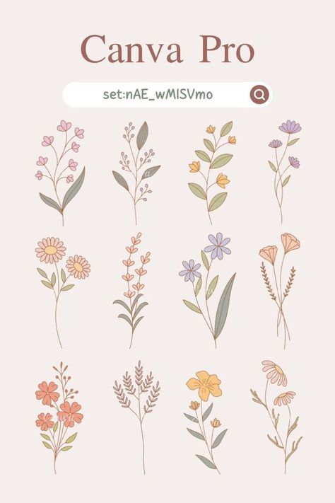 Canva Element Flowers Fill color #templatesfo Canvas Learning, Canva Element, Sticker Template, Pola Sulam, Canva Pro, Flower Doodles, Paper Flowers Diy, Botanical Drawings, Canva Design