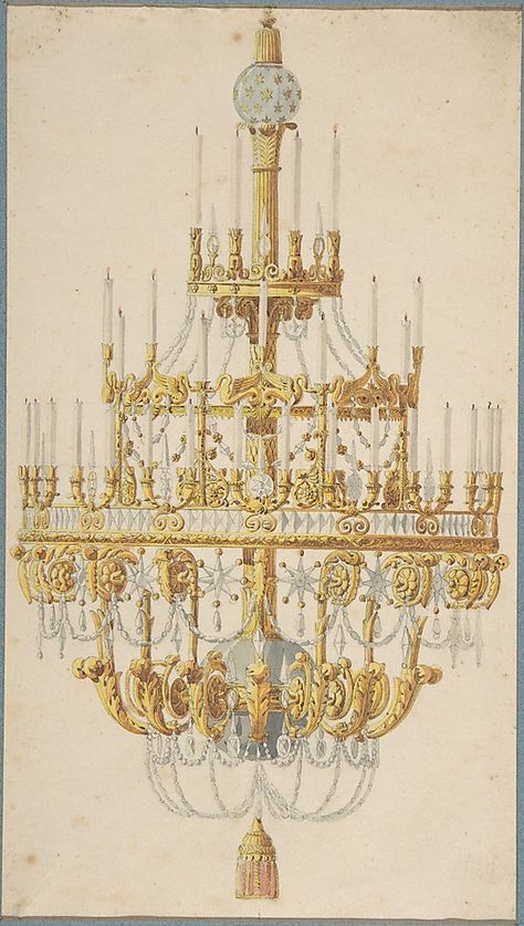 Design for Chandelier  Anonymous, French, 18th century   (c) Met Museum Deco Luminaire, Classic Image, Chandelier Design, Beautiful Lighting, Vintage Chandelier, Metropolitan Museum Of Art, Vintage Illustration, Crystal Chandelier, Designs To Draw