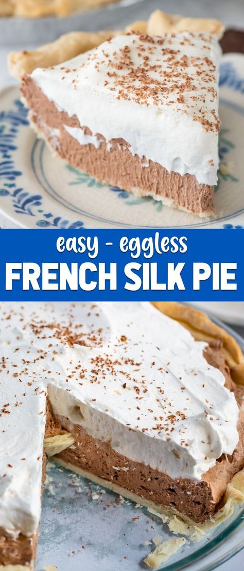 This easy French Silk Pie recipe is egg-free! No eggs makes it simple to make. It's the perfect chocolate pie recipe! via @crazyforcrust Easy French Silk Pie, French Silk Pie Recipe, Chocolate Silk Pie Recipe, Silk Pie Recipe, Chocolate Pie Recipe, Chocolate Silk Pie, French Silk Pie, Silk Pie, Crazy For Crust