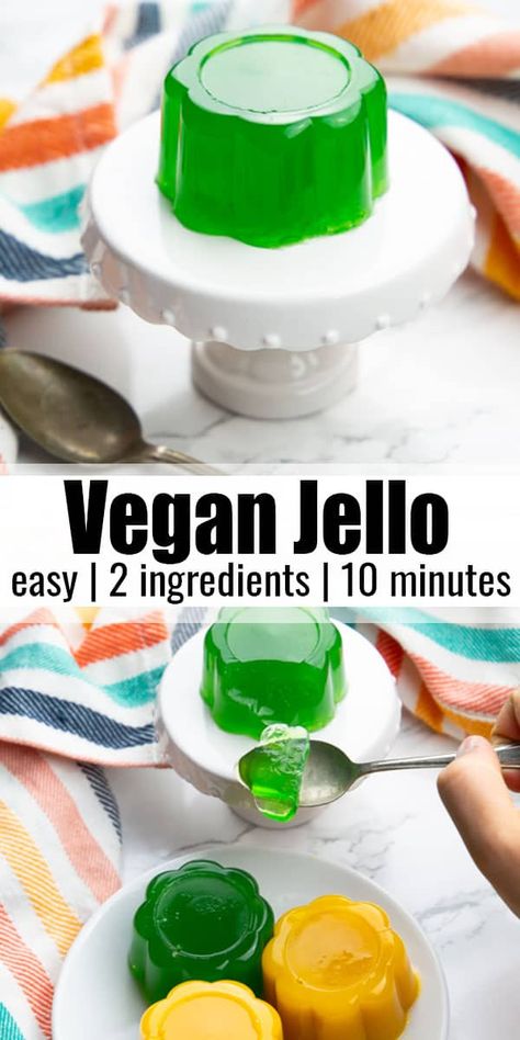 Making vegan jello without gelatin is so easy! Make your own homemade plant-based jello with just two ingredients! The recipe is incredibly easy, kid-friendly, and so delicious! Find more easy vegan recipes at veganheaven.org! Milk Jello, Vegan Jello, Vegan Jelly, Gelatin Recipes, Easy Vegan Recipes, Vegan Baking Recipes, Plant Based Desserts, Vegan Kids, Jello Recipes