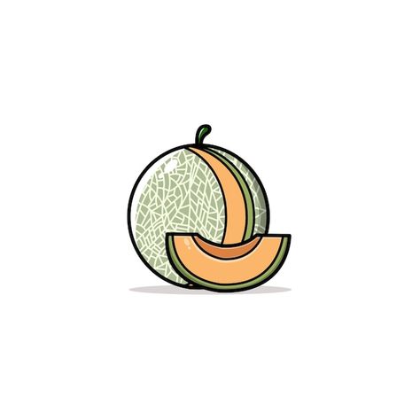 Cantaloupe Tattoo, Cantaloupe Drawing, Melon Tattoo, Melon Drawing, Melon Illustration, Melon Cartoon, Honeydew Fruit, Procreate Templates, Watermelon Icon