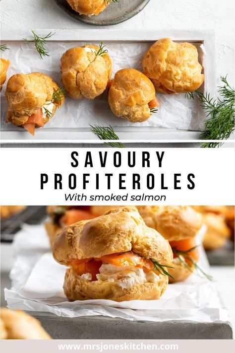 Savoury Choux Pastry Fillings, Savory Choux Filling, Savory Choux Pastry, Grazeboard Ideas, Savoury Profiteroles, Easy Canapes Make Ahead, Savory Profiteroles, Roast Ideas, Profiteroles Recipe