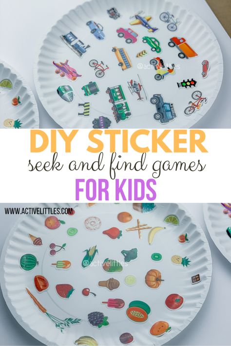 DIY Sticker Seek and Find Games - Active Littles Sticker Activities, Indoor Kids Activities, Nanny Ideas, Easy Kid Activities, Toddler Lessons, Toddler Games, Seek And Find, Fine Motor Activities For Kids, Indoor Kids