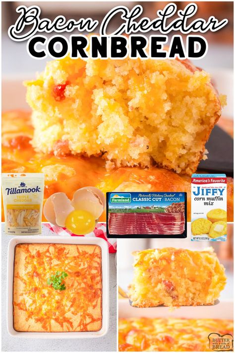 Bacon Cheddar Cornbread, Savory Cornbread Recipe, Maple Cornbread, Cheese Cornbread, Jiffy Recipes, Bacon Cornbread, Jiffy Cornbread Recipes, Savory Cornbread, Cheesy Cornbread