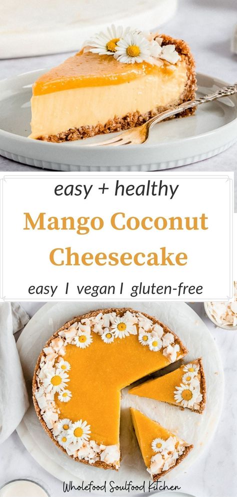 Desert Hacks, Vegan Gluten Free Cake, Bake Sweets, Mango Dessert Recipes, Vegan Gluten Free Desserts, Coconut Cheesecake, Mango Cheesecake, Mango Dessert, Vegan Baking Recipes