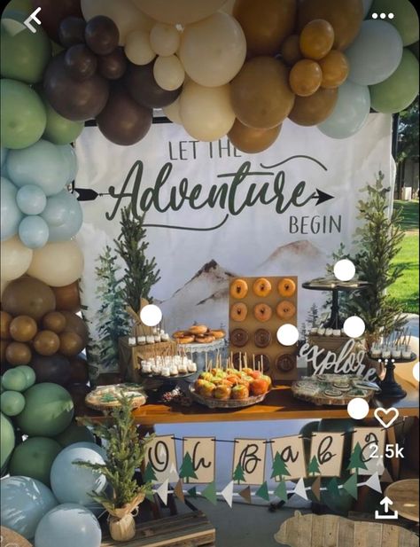 Park Baby Shower Ideas, Mountain Baby Shower Theme, March Baby Shower, Adventure Baby Shower Theme, Camping Baby Shower Theme, Woodsy Baby Showers, Baby Shower Camo, Adventure Awaits Baby Shower, Country Baby Shower