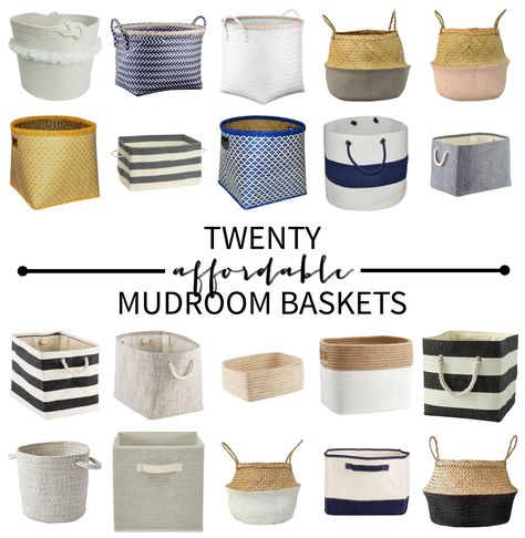 A roundup of twenty stylish, affordable mudroom baskets - all under $30 and all a beautiful addition to your mudroom, laundry room, or anywhere! Mudroom Shoe Baskets, Mud Room Storage Baskets, Mud Room Basket Storage, Baskets For Mudroom Cubbies, Mudroom Baskets Cubbies, Mudroom Baskets, Cubby Baskets, Mud Room Baskets, Mudroom Shelves