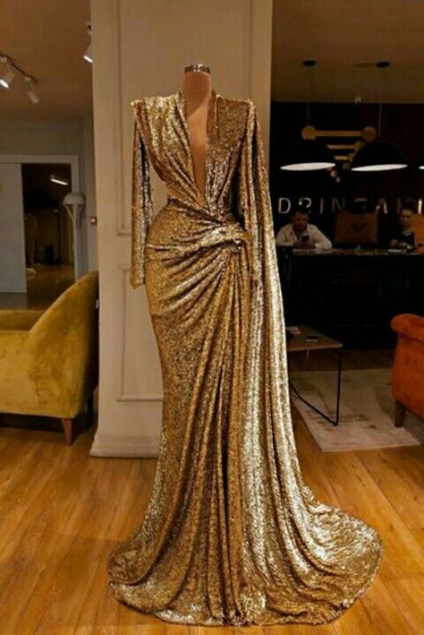 Valdrin Sahiti, Split Prom Dresses, Long Sleeve Evening Dresses, Gala Dresses, Gorgeous Gowns, Prom Party Dresses, Formal Evening Dresses, Gold Dress, Beautiful Gowns