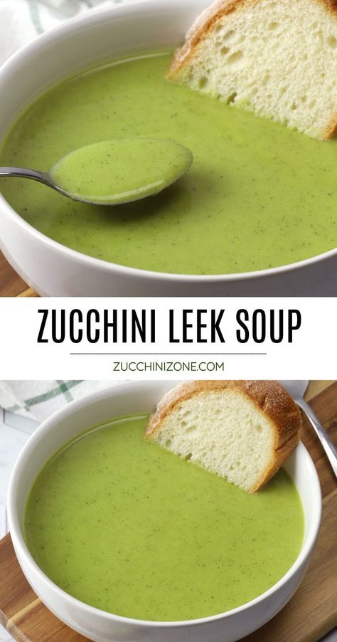 Zucchini Cashew Soup, Diet Leek Soup, Leek Zucchini Recipes, Zucchini Dill Soup, Potato Leek And Zucchini Soup, Leek And Zucchini Soup, Low Carb Zucchini Soup, Potato Zucchini Soup, Leek And Zucchini Recipe