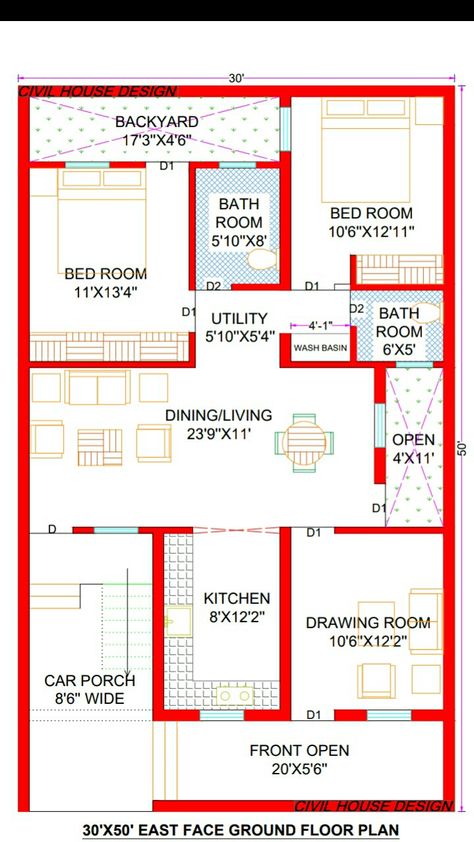 30x50 House plans | 1500 sq ft House Design | 30*50 House Plan | 30x50 East Facing House plans #30x50House #30x50HousePlan #30x50HouseDesign #1500sqftHouse #1500sqftHousePlan #30by50House #CivilHouseDesign #HouseDesign https://youtu.be/POJiqHqboi8 30 X 40 House Plans 3 Bedroom, 1600 Sq Ft House Plans Indian, House Plans 30 X 50, East Facing House Plan Vastu 3bhk 30*50, Indian House Plans East Facing With Vastu, 50 By 50 House Plans, 30x 50 House Plans, 30x50 House Plans East Facing With Vastu, 30×50 East Facing House Plan