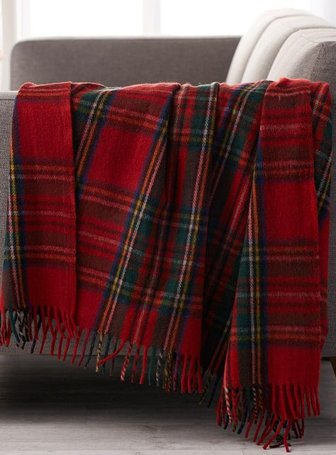 Traditional Scottish plaid blends easily into this season's rustic chalet decor with its predominantly red palette, accented by blue, green and yellow.    100% wool fabric   Fringed edging   60" x 70" Chalet Decor, Rustic Chalet, Red Palette, Tartan Throws, Vintage Wool Blanket, Red Green Christmas, Men Home Decor, Tartan Blanket, Scottish Fashion