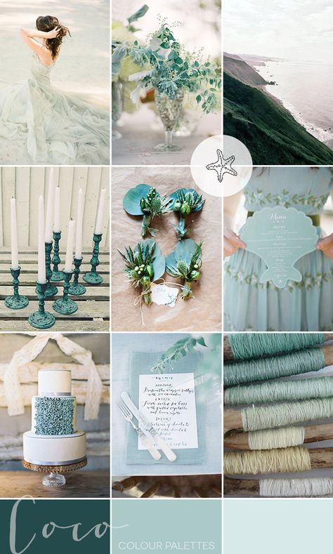 Sea Glass Coastal Wedding Inspiration | Style Focused Wedding Venue Directory | Coco Wedding Venues Beach Wedding Color Palette, Vintage Wedding Venues, Sea Glass Wedding, Coastal Wedding Inspiration, Beach Wedding Decorations Reception, Green Wedding Inspiration, Beach Wedding Colors, Sea Wedding, Wedding Venues Uk