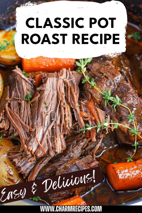 Enjoy the comforting and delicious flavors of Classic Pot Roast. This easy pot roast recipe showcases tender meat simmered with your favorite vegetables, making for a hearty family dinner. You’ll love the savory seasoning and how simple it is to prepare this classic dish in your own kitchen. Perfect for any gathering or cozy night in, this perfect pot roast offers rich aromas and flavors that will remind you of home-cooked meals. Gather your ingredients and discover how satisfying pot roast can be for dinner! Best Instant Pot Pot Roast Recipe, Best Roast For Pot Roast, Quick Pot Roast Recipes, Healthy Crock Pot Pot Roast, How To Make A Tender Roast Crock Pot, How To Cook Pot Roast In Oven, How To Cook A Roast Beef, Moist Pot Roast, Pot Roast Easy Crockpot