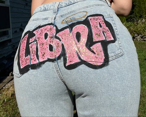 Birthday Outfits September, Libra Birthday Outfit Ideas, Libra Aesthetic Pics, Libra Birthday Shoot, Painted Birthday Pants, Zodiac Jeans Photoshoot, Birthday Jeans Painted, Painted Jeans Birthday, Virgo Birthday Outfits