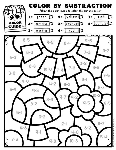 Spring Color by Subtraction Printables Color By Subtraction, Preschool Templates, Spring Color By Number, Superstar Worksheets, Maths Colouring Sheets, Recognizing Numbers, Number Printables, Math Coloring Worksheets, Kindergarten Colors